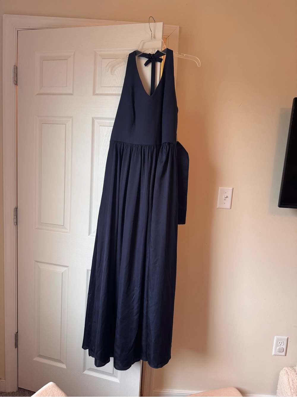 White by Vera Wang Navy Bow-Back Maxi Dress